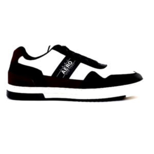Aeropostale Men's White and Black Sneakers with Brown Accents and Cushioned Sole.