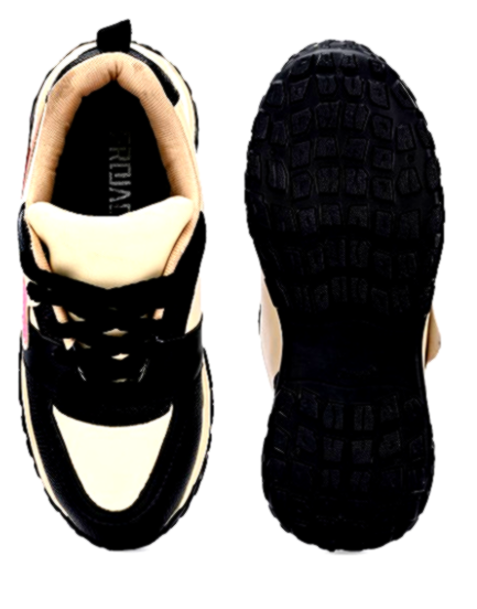 AfroJack (women) 3 AfroJack Women's Beige and Black Sneakers with Cushioned Footbed and Textured Sole.
