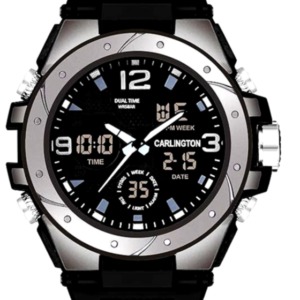 Carlington Men's Analog-Digital Watch with Black Dial, Dual Display, and Rugged Design.