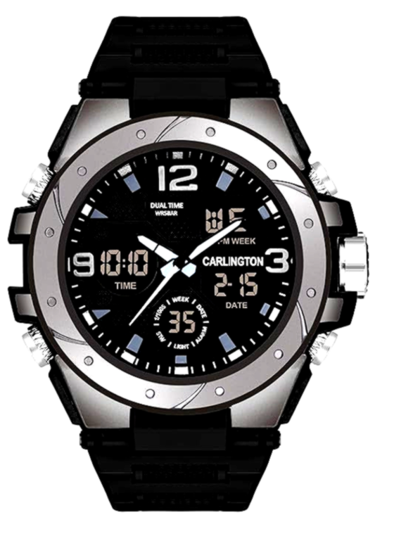 Carlington (men) 3 Carlington Men's Analog-Digital Watch with Black Dial, Dual Display, and Rugged Design.