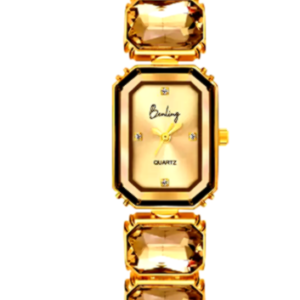 Close-up of the Benling gold gemstone watch highlighting its intricate details and luxurious design.