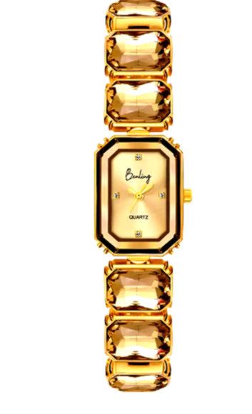 Benling (women) 4 Close-up of the Benling gold gemstone watch highlighting its intricate details and luxurious design.