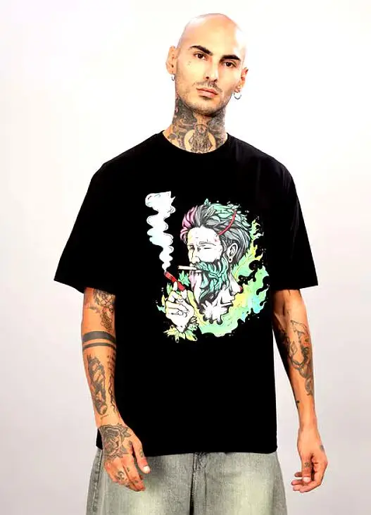 TOM HIDDLE 3 Tom Hiddle Black Graphic Oversized T-Shirt with Bold Artistic Print on Front.