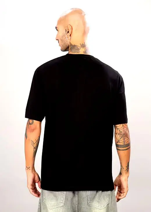 TOM HIDDLE 4 Tom Hiddle Black Oversized T-Shirt – Back View with Solid Black Design.