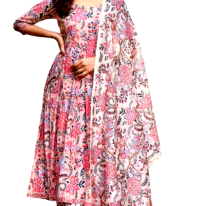 LookMark Women's Full-Length Ethnic Floral Suit Set – Full View, featuring a stunning floral print, matching dupatta, and palazzo pants for a complete ethnic look