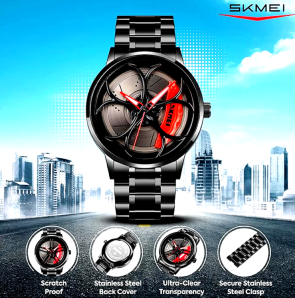 SKMEI Men's Black Analog Watch with Stainless Steel Strap, Scratch-Proof Glass, and Secure Clasp.