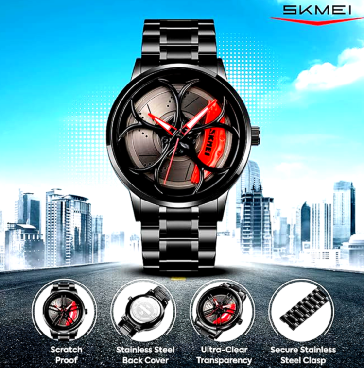 SKMEI (men) 3 SKMEI Men's Black Analog Watch with Stainless Steel Strap, Scratch-Proof Glass, and Secure Clasp.