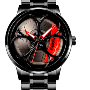 SKMEI Men's Analog Watch with Unique Black Dial and Red Accents.