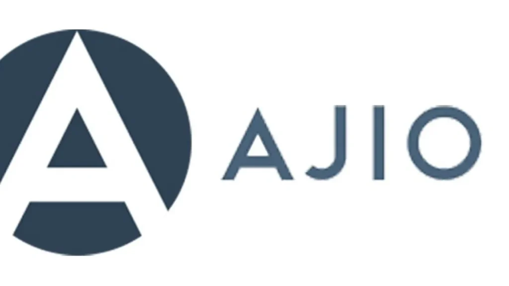 Ajio logo with a clean and minimalist design featuring the brand name in bold uppercase letters