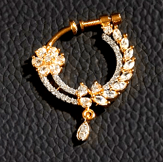 Saraf RS Jewellery (women) 3 Saraf RS Jewellery Gold-Plated Brass Nose Ring with American Diamonds – Bridal Jewelry