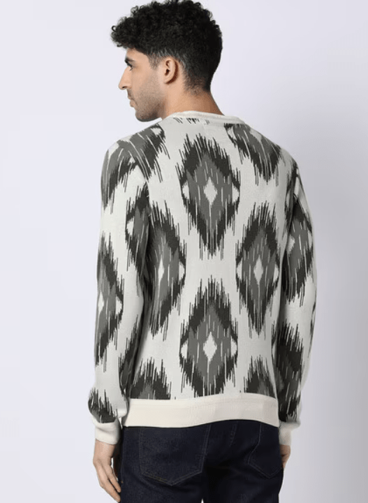 DNMX Patterned Sweater – Back View DNMX Men's Patterned Sweater – Back View with Abstract Design