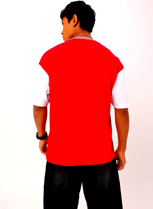 Kook N Keech Oversized Red and White T-Shirt – Back View Kook N Keech Men's Red and White Oversized T-Shirt – Back View