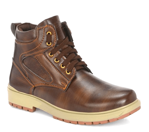 Roadster (men) 3 Side view of Roadster brown boots with a sleek design and yellow eyelets.