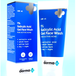 The Derma Co. 1% Salicylic Acid Gel Face Wash with Witch Hazel and Willow Bark for Active Acne - 100ml.