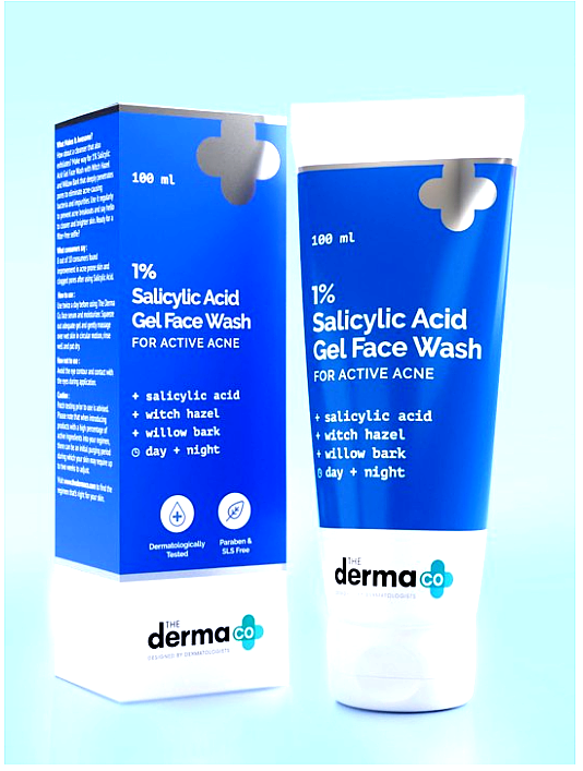 The Derma co (unisex) 3 The Derma Co. 1% Salicylic Acid Gel Face Wash with Witch Hazel and Willow Bark for Active Acne - 100ml.
