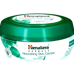 Himalaya Nourishing Skin Cream jar with green lid and white container.