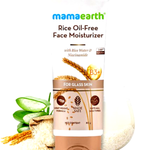 Mamaearth Rice Oil-Free Face Moisturizer with Rice Water and Niacinamide for glass skin.