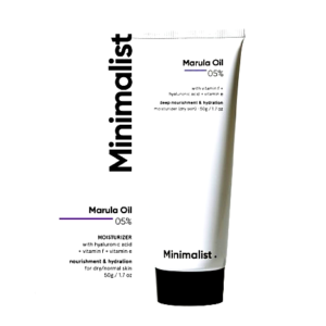 Minimalist Marula Oil 5% Moisturizer tube with packaging for deep hydration and nourishment.
