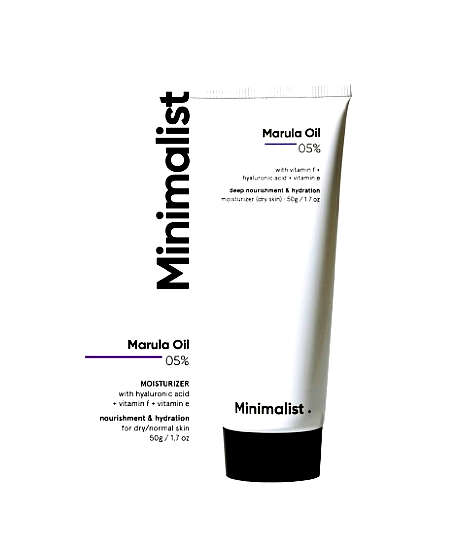 Minimalist (unisex) 3 Minimalist Marula Oil 5% Moisturizer tube with packaging for deep hydration and nourishment.